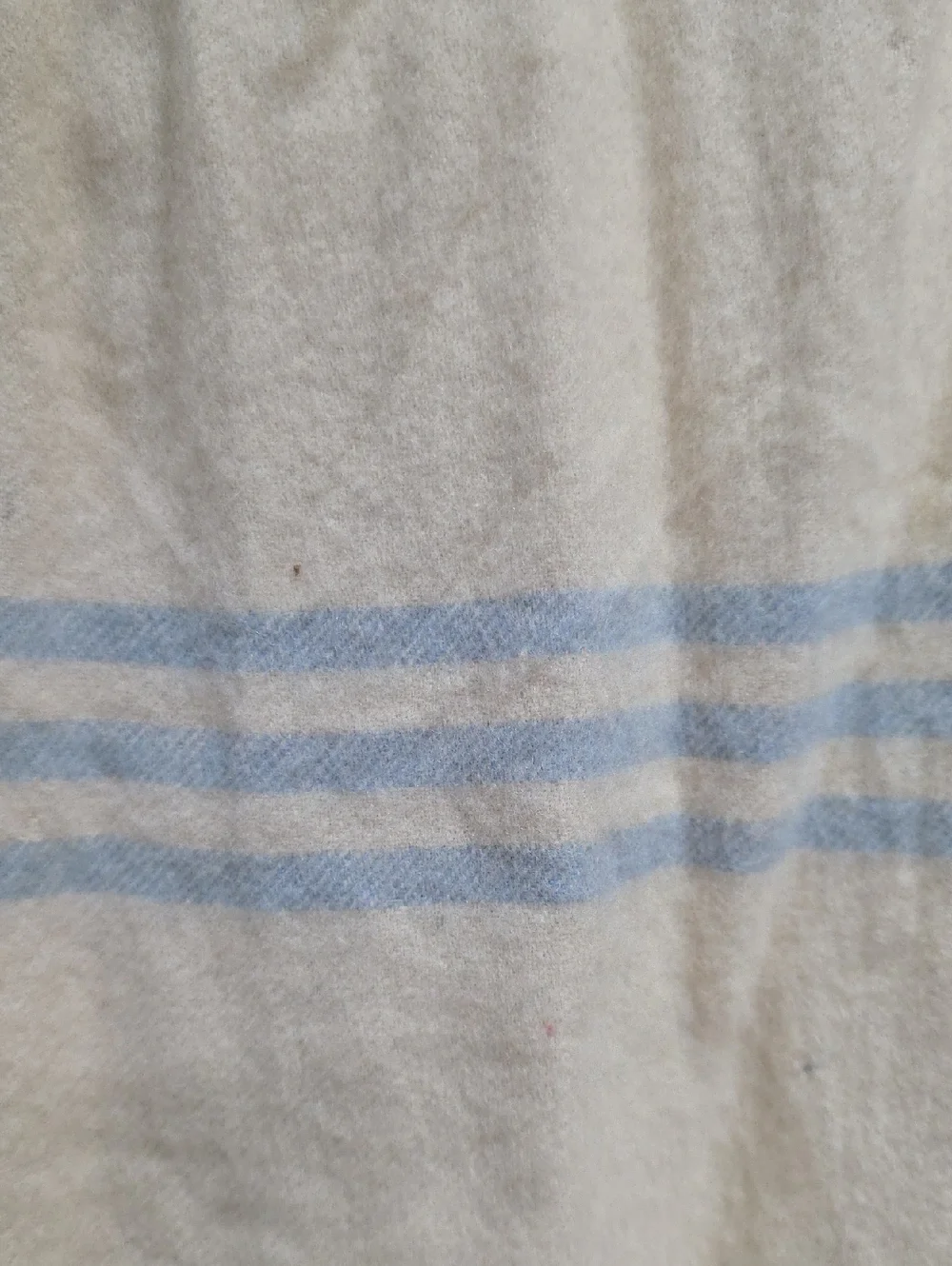 Christian Dior Vintage Wool Cream and Light Blue Striped Fringe Scarf One Size